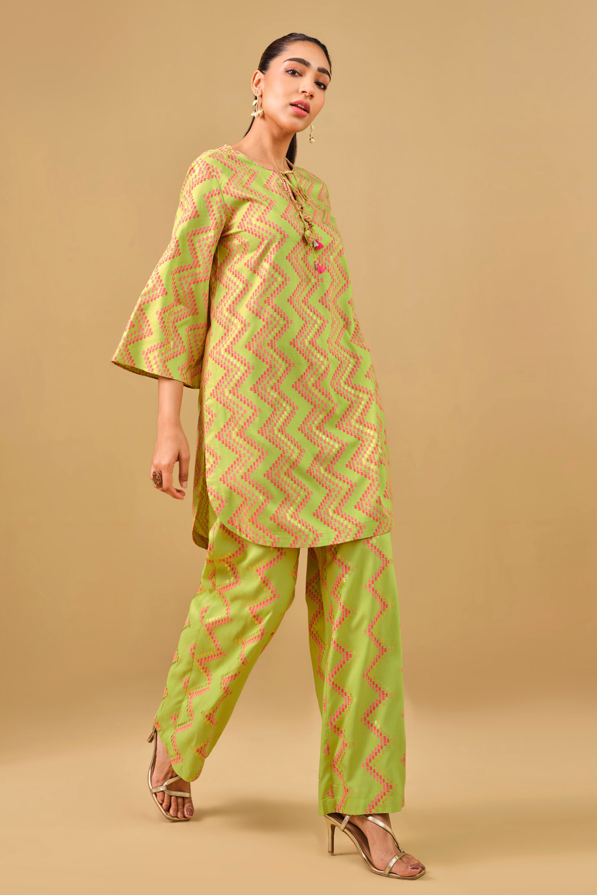 Lime Green Printed Viscose Kurta Set, Lime, image 3